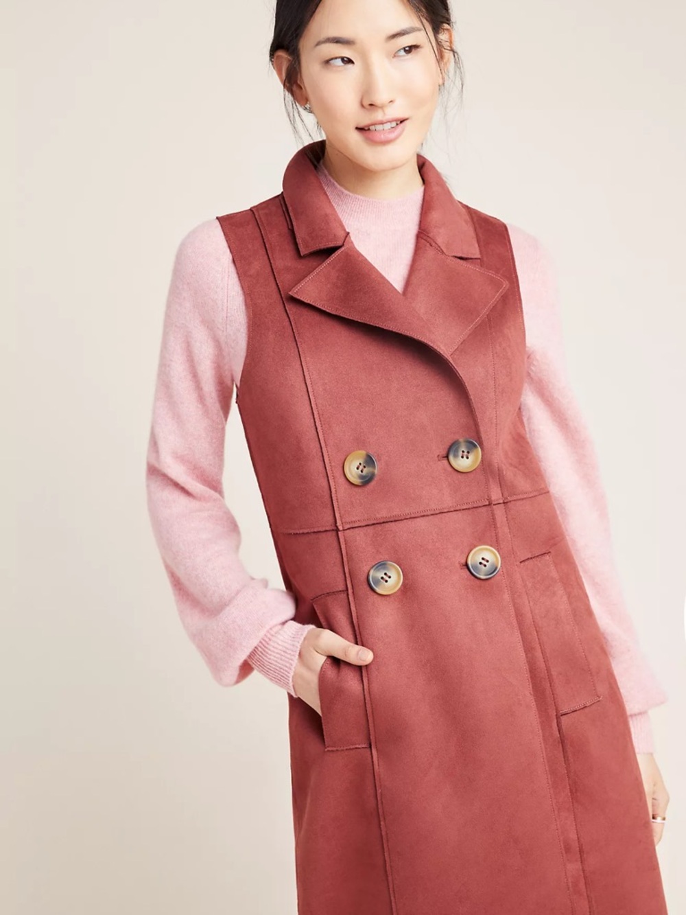 Anthropologie NWOT Tandy Longline Utility Vest Sleeveless Faux Suede Jacket - XS - Picture 2 of 9